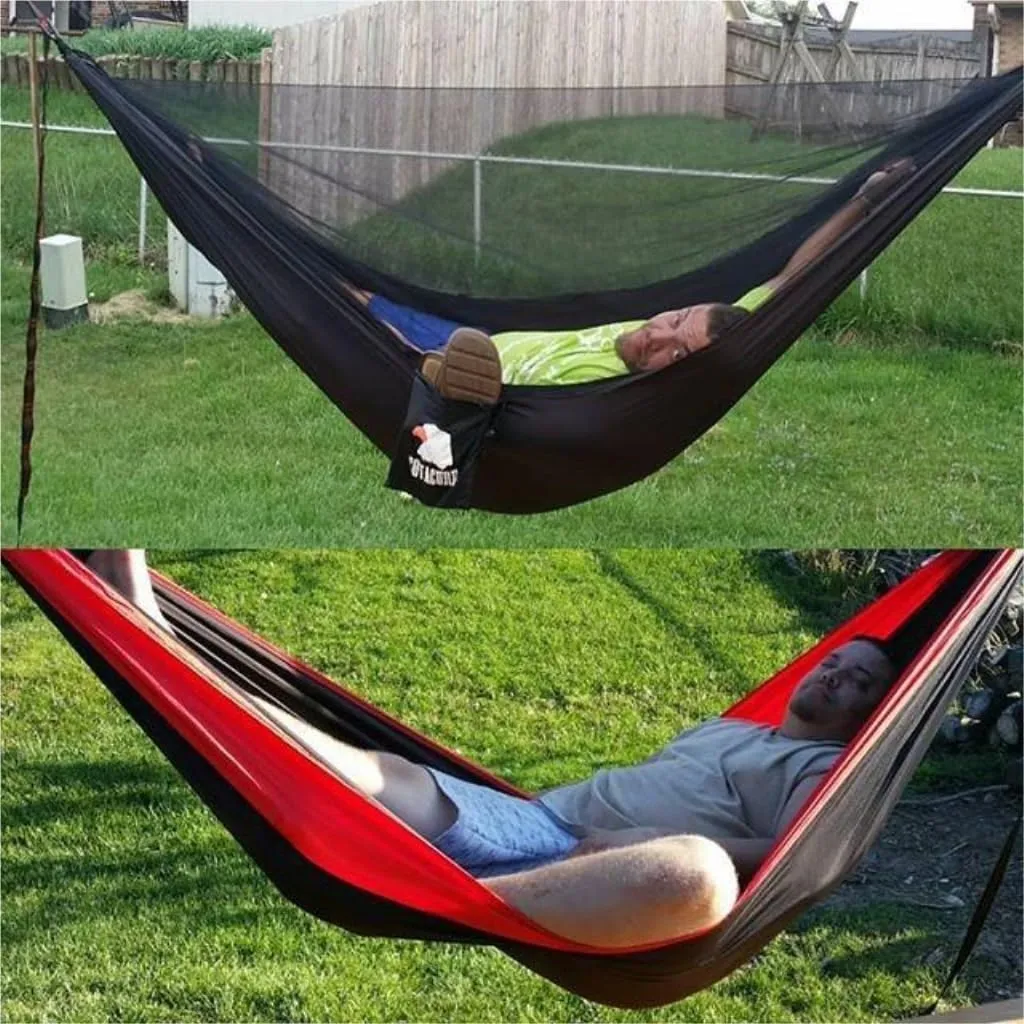 Hamock Outdoor Camping Quick-Open Mosquito Net Hammock 210T Nylon Hammock with Mosquito Net Outdoor Swing Hammock Hanmock(Black)