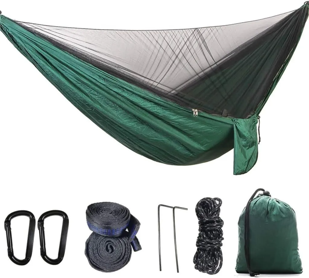 Hamock Outdoor Camping Quick-Open Mosquito Net Hammock 210T Nylon Hammock with Mosquito Net Outdoor Swing Hammock Hanmock(Black)