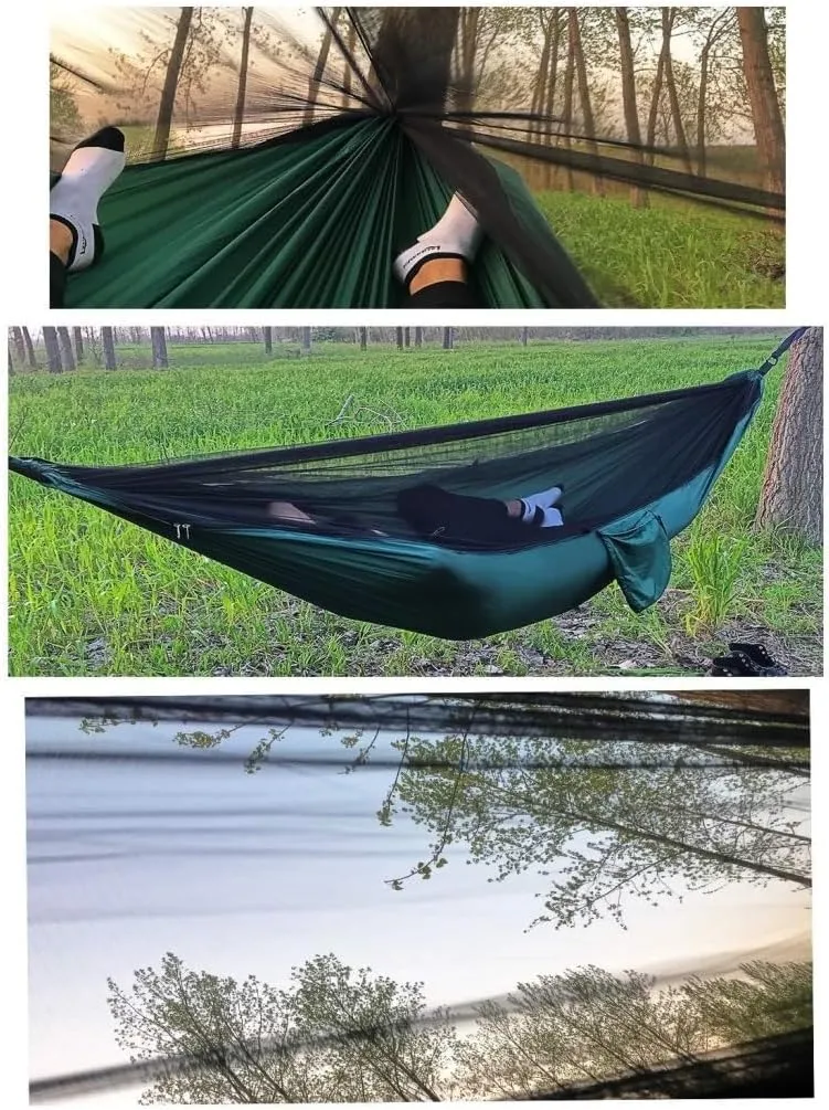 Hamock Outdoor Camping Quick-Open Mosquito Net Hammock 210T Nylon Hammock with Mosquito Net Outdoor Swing Hammock Hanmock(Black)