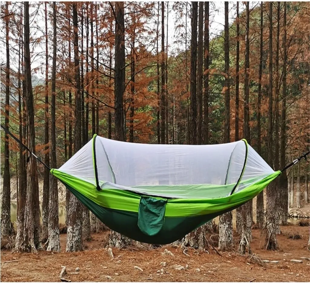 Hamock Outdoor Hammock Camping Anti-Rollover with Mosquito Net Camping Sleeping Swing Magical Double Portable Hanmock(Green,Large)