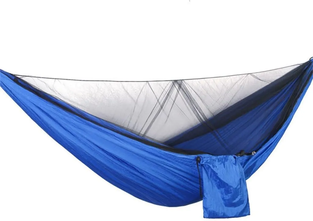 Hamock Quick-Release Hammock with Mosquito Net Hanging Sheet Double Parachute Cloth Anti-Rollover Camping Hammock Hanmock(B)