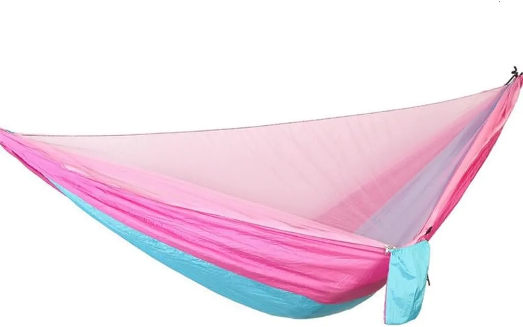 Hamock Quick-Release Hammock with Mosquito Net Hanging Sheet Double Parachute Cloth Anti-Rollover Camping Hammock Hanmock(B)