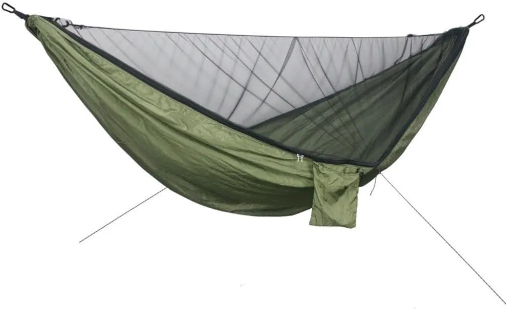Hamock Quick-Release Hammock with Mosquito Net Hanging Sheet Double Parachute Cloth Anti-Rollover Camping Hammock Hanmock(B)
