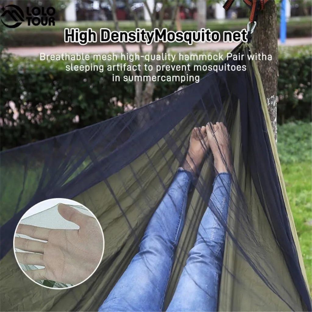 Hamock Quick-Release Hammock with Mosquito Net Hanging Sheet Double Parachute Cloth Anti-Rollover Camping Hammock Hanmock(B)
