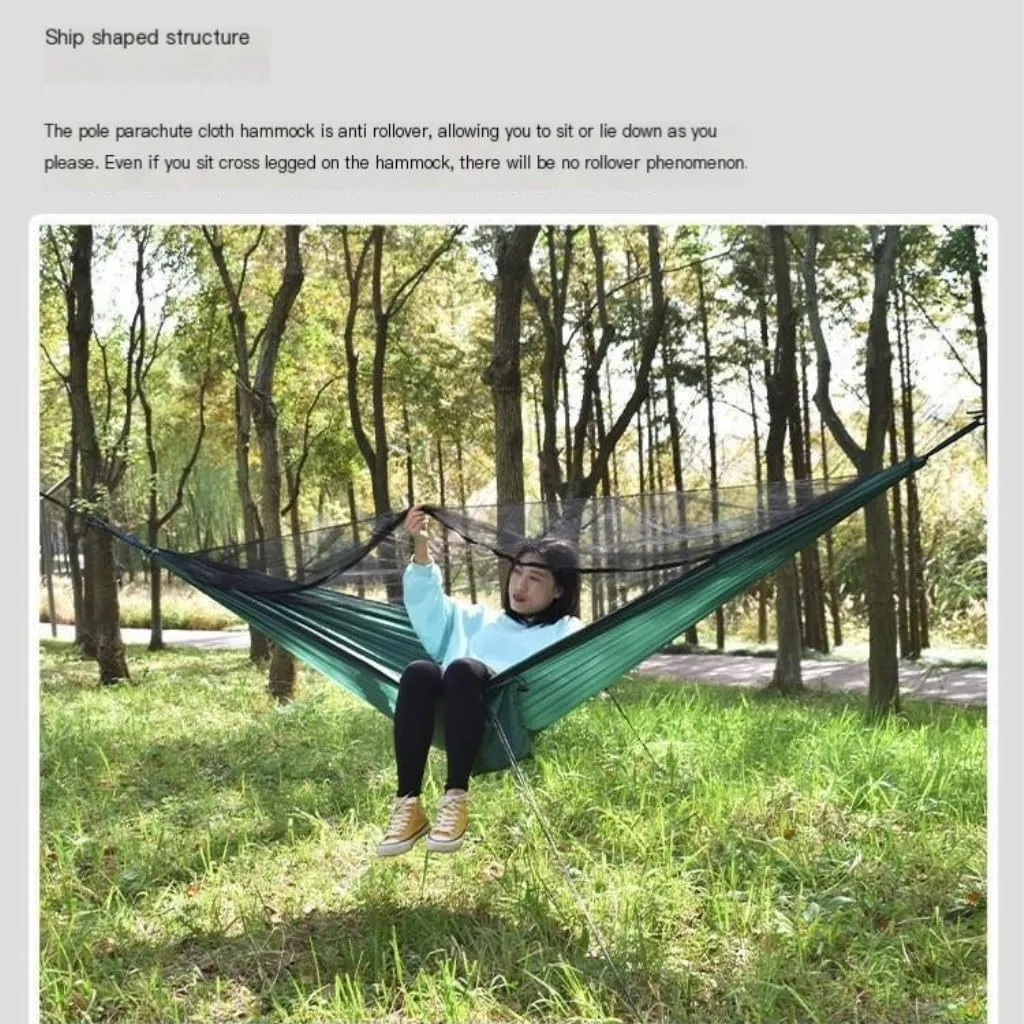 Hamock Ultra-Light Nylon Double Hammock Parachute Cloth Anti-Rollover Elastic Band Encrypted Mosquito Net Hammock Hanmock(E)