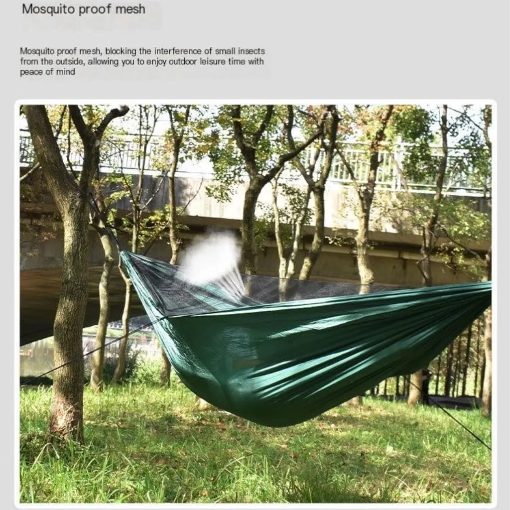 Hamock Ultra-Light Nylon Double Hammock Parachute Cloth Anti-Rollover Elastic Band Encrypted Mosquito Net Hammock Hanmock(E)