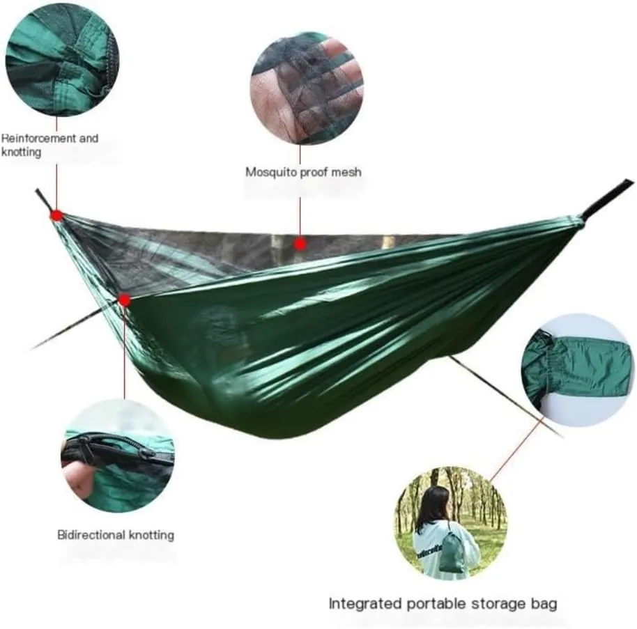 Hamock Ultra-Light Nylon Double Hammock Parachute Cloth Anti-Rollover Elastic Band Encrypted Mosquito Net Hammock Hanmock(E)