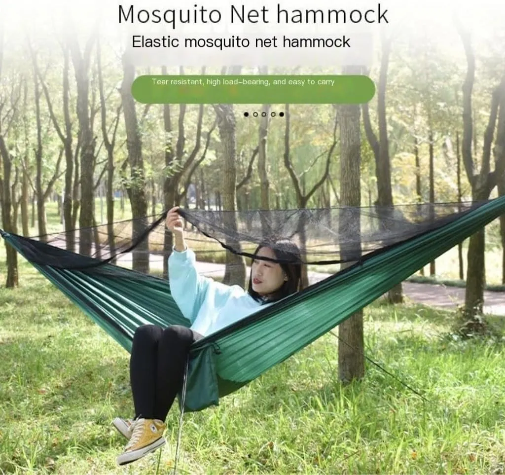 Hamock Ultra-Light Nylon Double Hammock Parachute Cloth Anti-Rollover Elastic Band Encrypted Mosquito Net Hammock Hanmock(E)