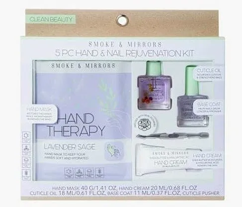 Hand & Nail Rejuvenation Kit, 5 Piece Set, Lavender Sage Aromatherapy Hand Mask, Cuticle Oil, Base Coat, Hand Cream & Cuticle Pusher, Keeps Hands Soft & Hydrated, Nourishes & Strengthens Nails