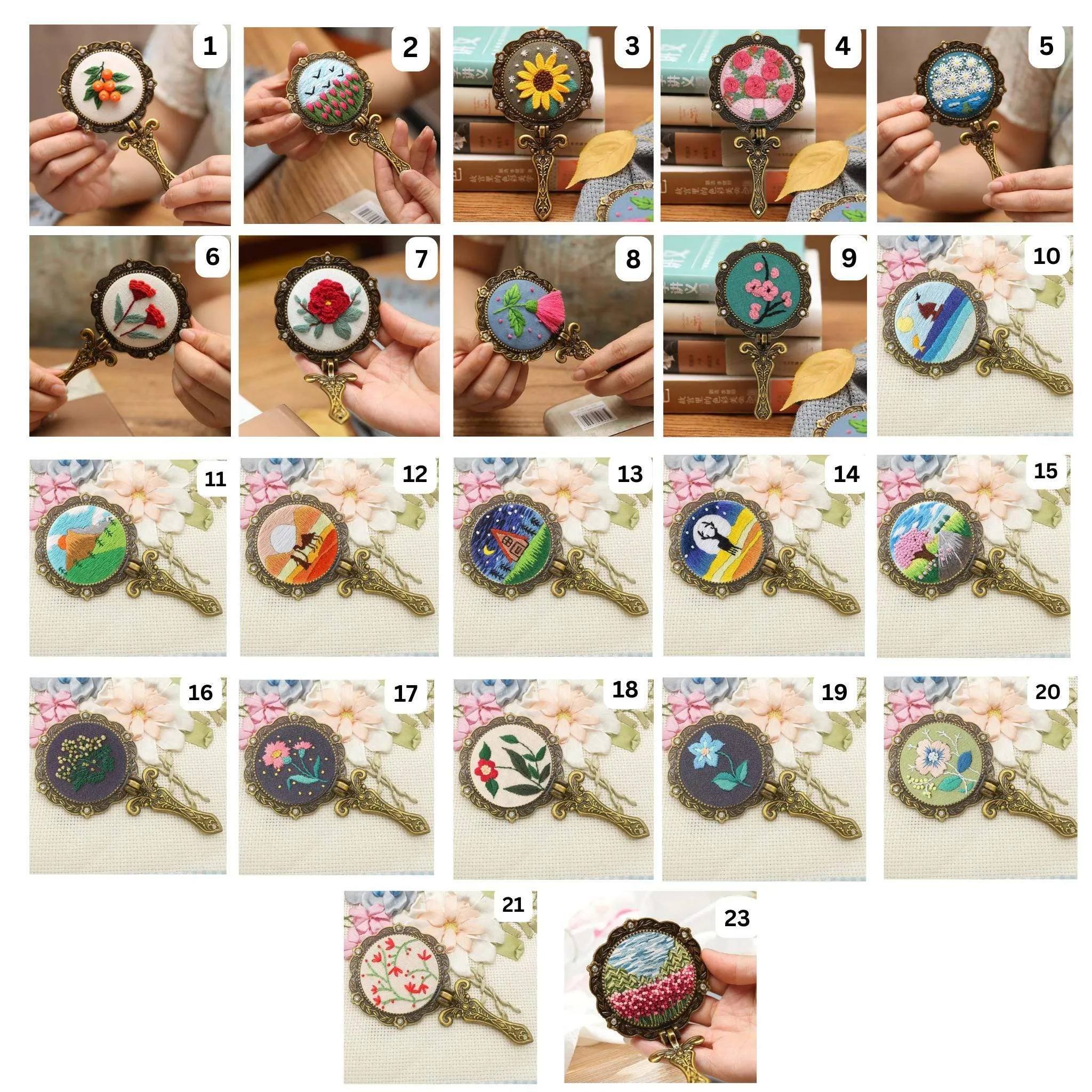 Hand Mirror Embroidery Kits DIY Beginner Embroidery Kit Adults Antique Effect Mirror Cross Stitch Craft Gift Idea