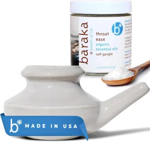 Handcrafted Ceramic Neti Pot & Infused Sea Salt Bundle - Sinus Tool Kit for Home - Durable, Food Grade, Dishwasher Safe, 10oz Ceramic Pot & 4oz Essential Oil Infused Neti Salt - (Pearl)