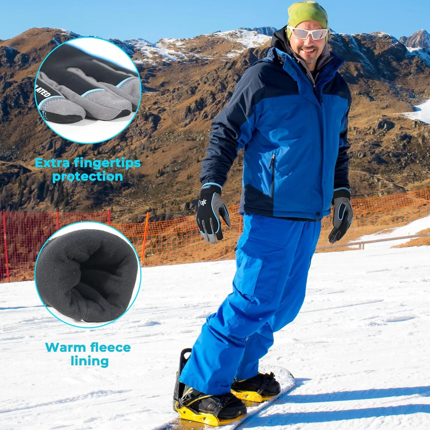 HANDLANDY Waterproof Insulated Work Gloves, 3M Thinsulate Thermal Winter Gloves for Men Women Touch Screen, Warm Ski Snowboard Cold Weather Gloves (2XL, Blue)