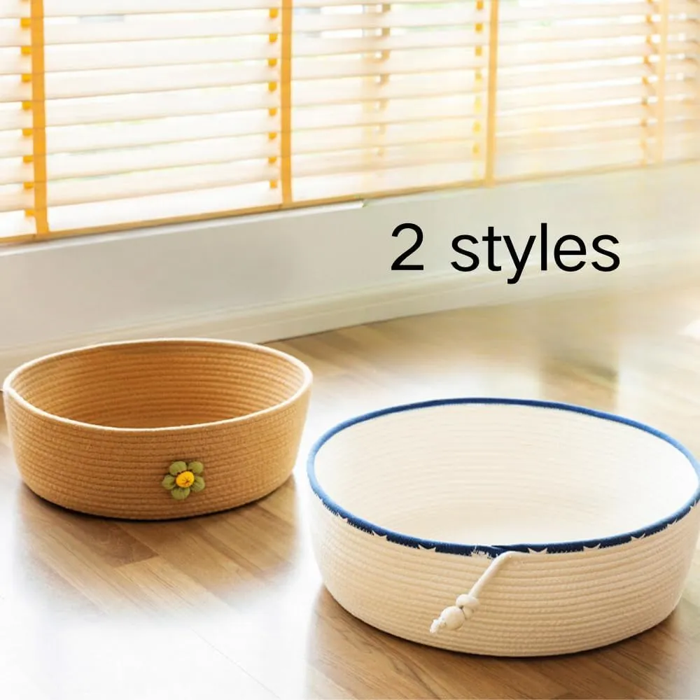 Handwoven Cotton Rope Cat Bed for All Seasons Cat Hammock Foldable Sleeping Nest Basket Handmade Natural Cradle Scratcher Cuddler for Kitten Cute Style (Large,Brown)