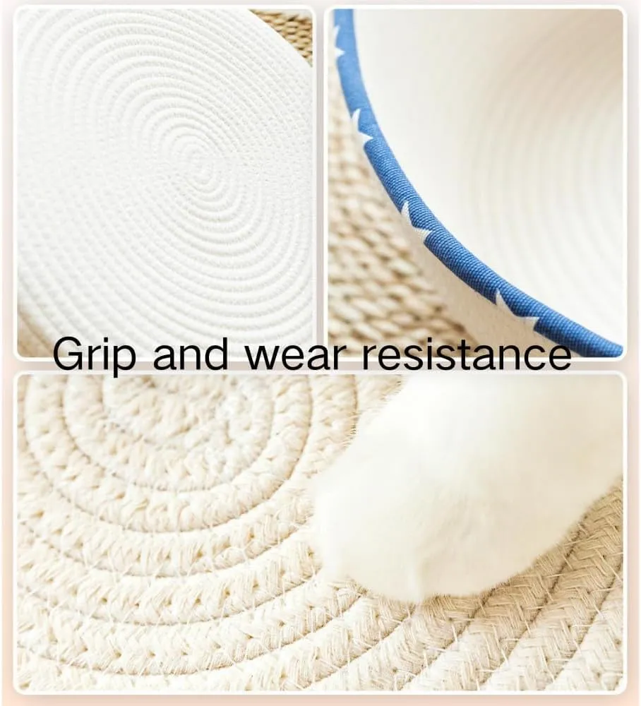 Handwoven Cotton Rope Cat Bed for All Seasons Cat Hammock Foldable Sleeping Nest Basket Handmade Natural Cradle Scratcher Cuddler for Kitten Cute Style (Large,Brown)