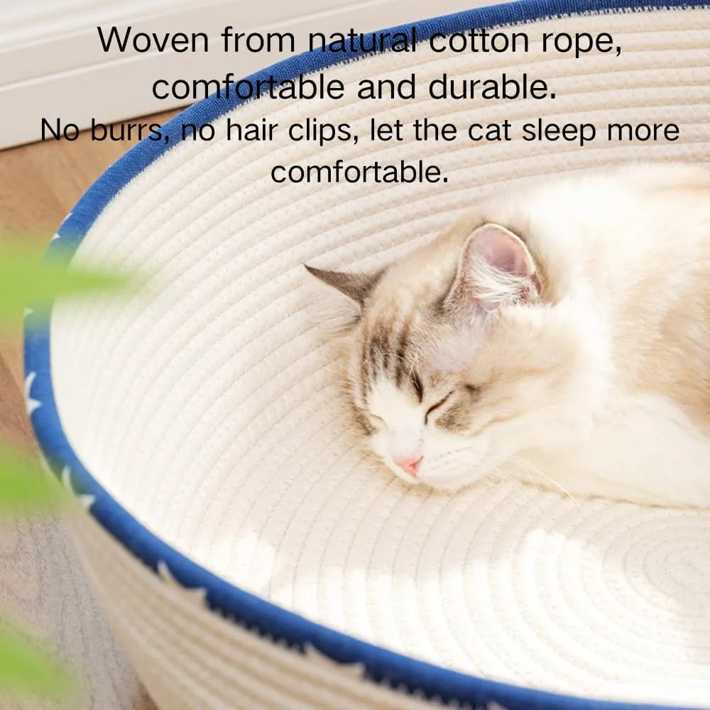 Handwoven Cotton Rope Cat Bed for All Seasons Cat Hammock Foldable Sleeping Nest Basket Handmade Natural Cradle Scratcher Cuddler for Kitten Cute Style (Large,Brown)