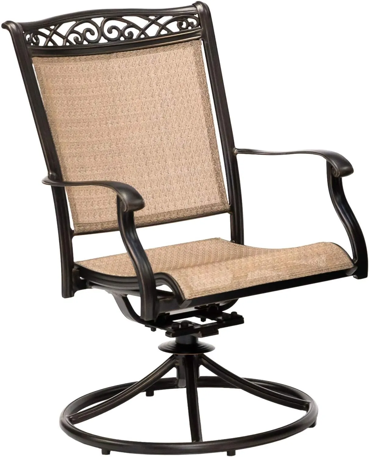 Hanover Fontana 5-Piece Outdoor Dining Set with Tan PVC Sling Swivel Rocker Chairs and 47" Round Glass-Top Outdoor Table, Patio Dining Set for 4, Weather Resistant Patio Furniture for Backyard & Deck