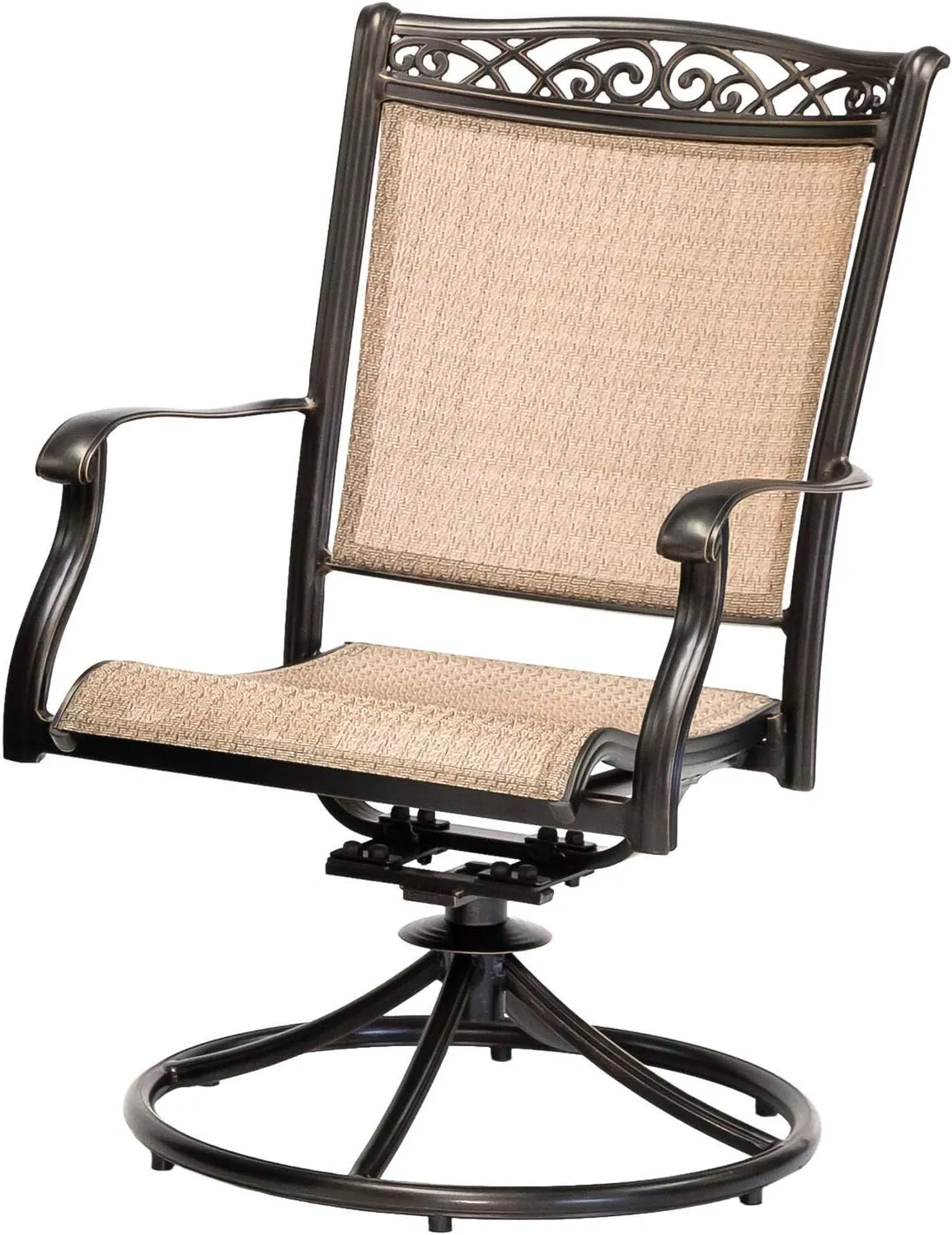 Hanover Fontana 5-Piece Outdoor Dining Set with Tan PVC Sling Swivel Rocker Chairs and 47" Round Glass-Top Outdoor Table, Patio Dining Set for 4, Weather Resistant Patio Furniture for Backyard & Deck