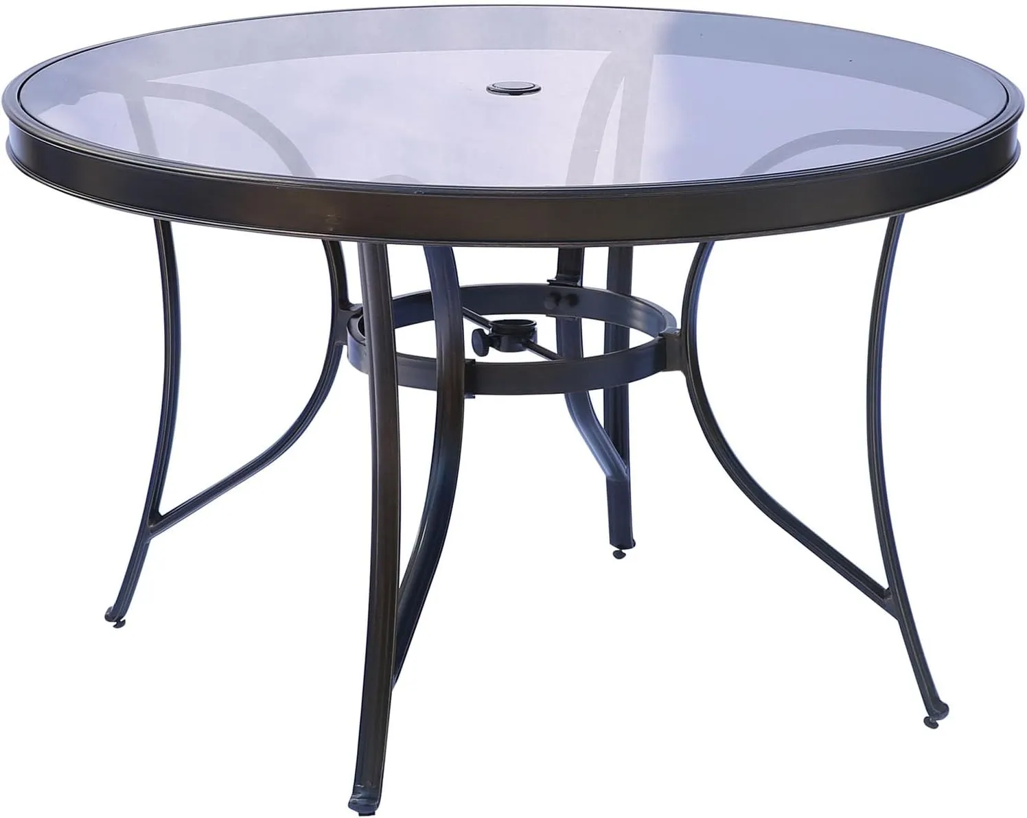 Hanover Fontana 5-Piece Outdoor Dining Set with Tan PVC Sling Swivel Rocker Chairs and 47" Round Glass-Top Outdoor Table, Patio Dining Set for 4, Weather Resistant Patio Furniture for Backyard & Deck