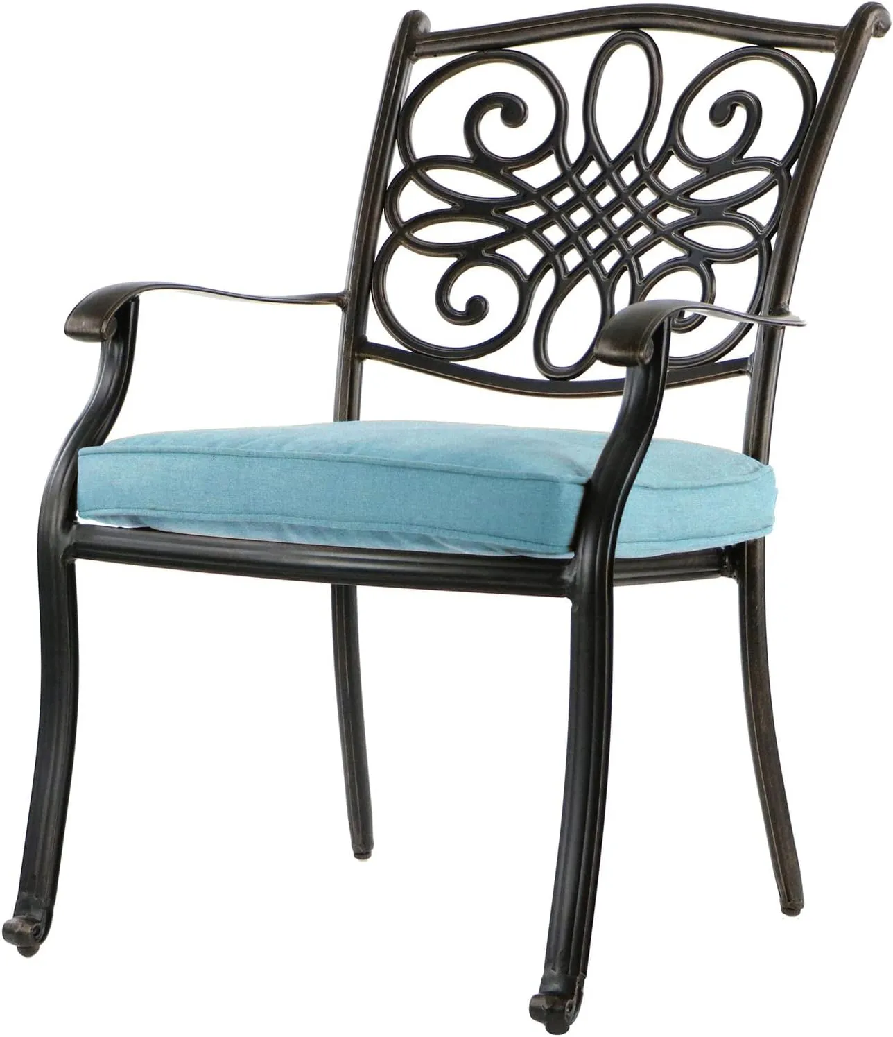 Hanover Traditions 7-Piece Outdoor Dining Set with Rust-Resistant Aluminum Dining Table, 4 Elegant Dining Chairs and 2 Swivel Rockers with Blue Cushions, Patio Dining Set for 6