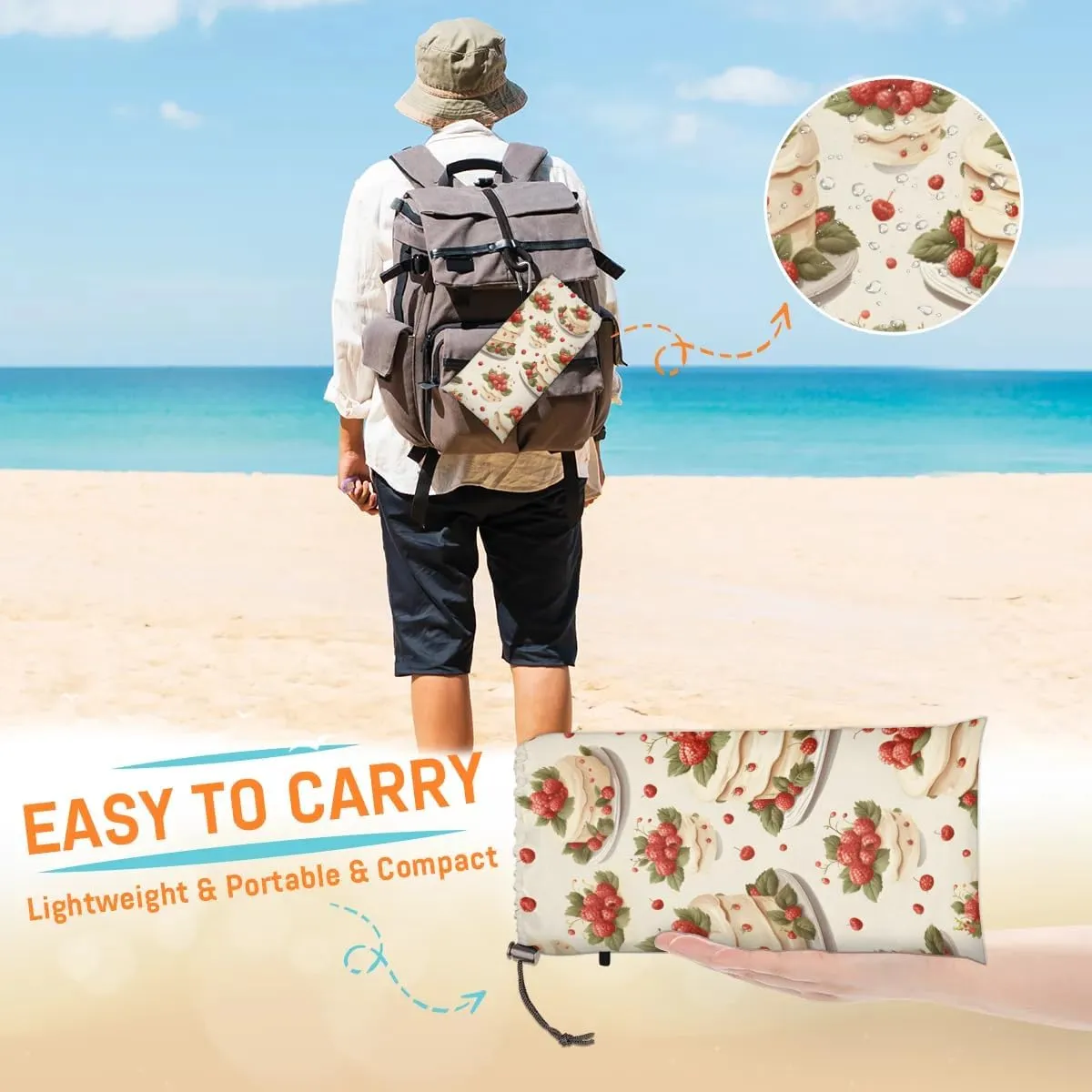 Happy Birthday Cake Colorful Beach Blanket, Sandproof Beach Mat, 68 x 59 Waterproof Quick Drying Sand Free Mat with 4 x Ground Spikes for Outdoor Travel Camping Hiking, Birthday Cake