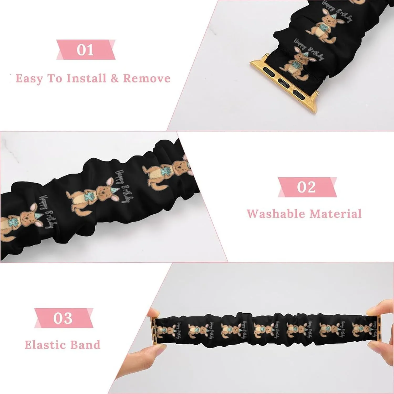 Happy Birthday Kangaroos Gift Fashion Watch Strap Scrunchies Wristbands Compatible With IWatch Series