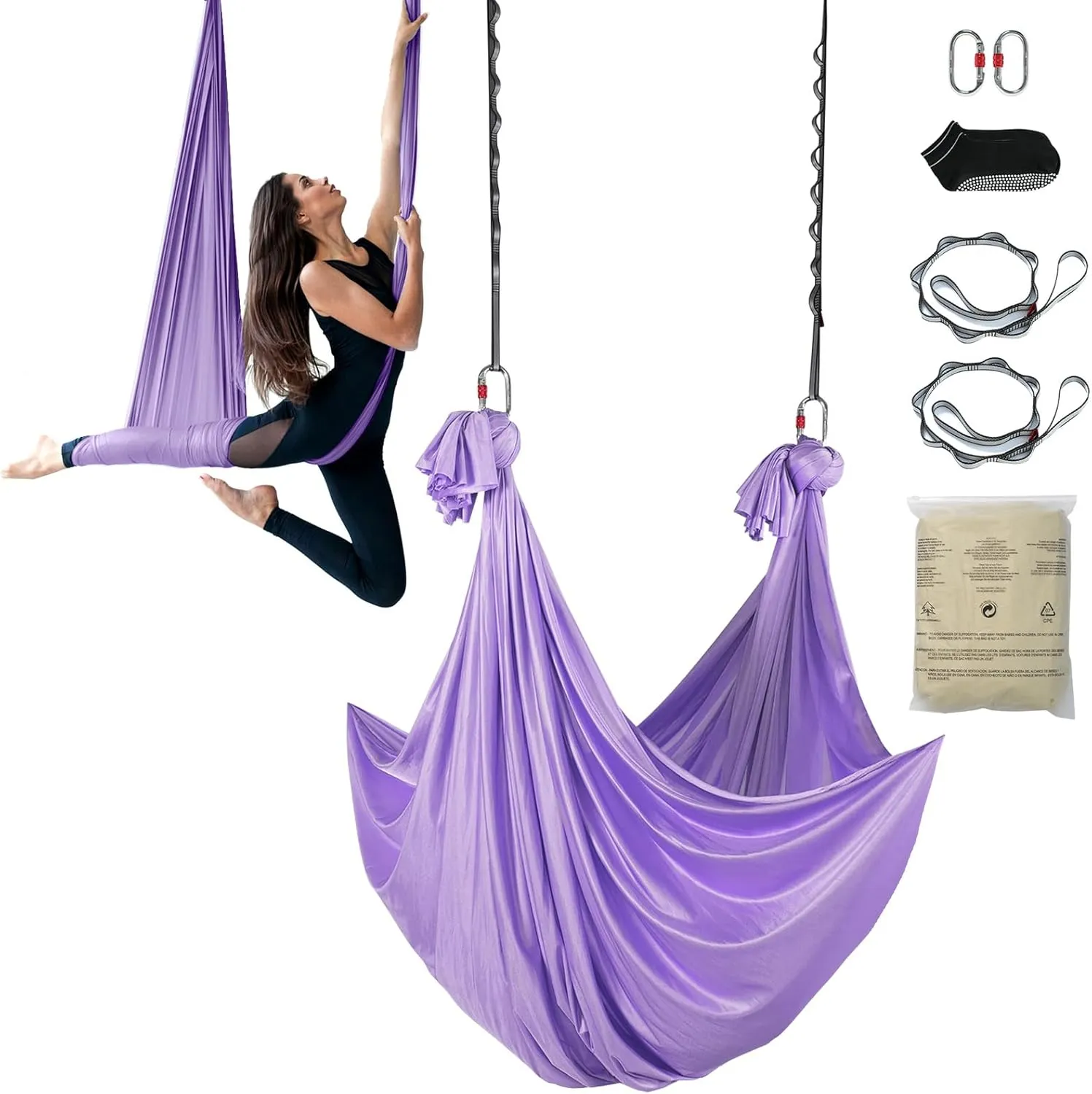 Happybuy Aerial Yoga Hammock & Swing, 4.4 Yards, Yoga Starter Kit with 100gsm Nylon Fabric, Complete Rigging Hardware and Easy Setup, Antigravity Fitness for All Levels, Purple