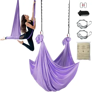 Happybuy Aerial Yoga Hammock & Swing, 4.4 Yards, Yoga Starter Kit with 100gsm Nylon Fabric, Complete Rigging Hardware and Easy Setup, Antigravity Fitness for All Levels, Purple