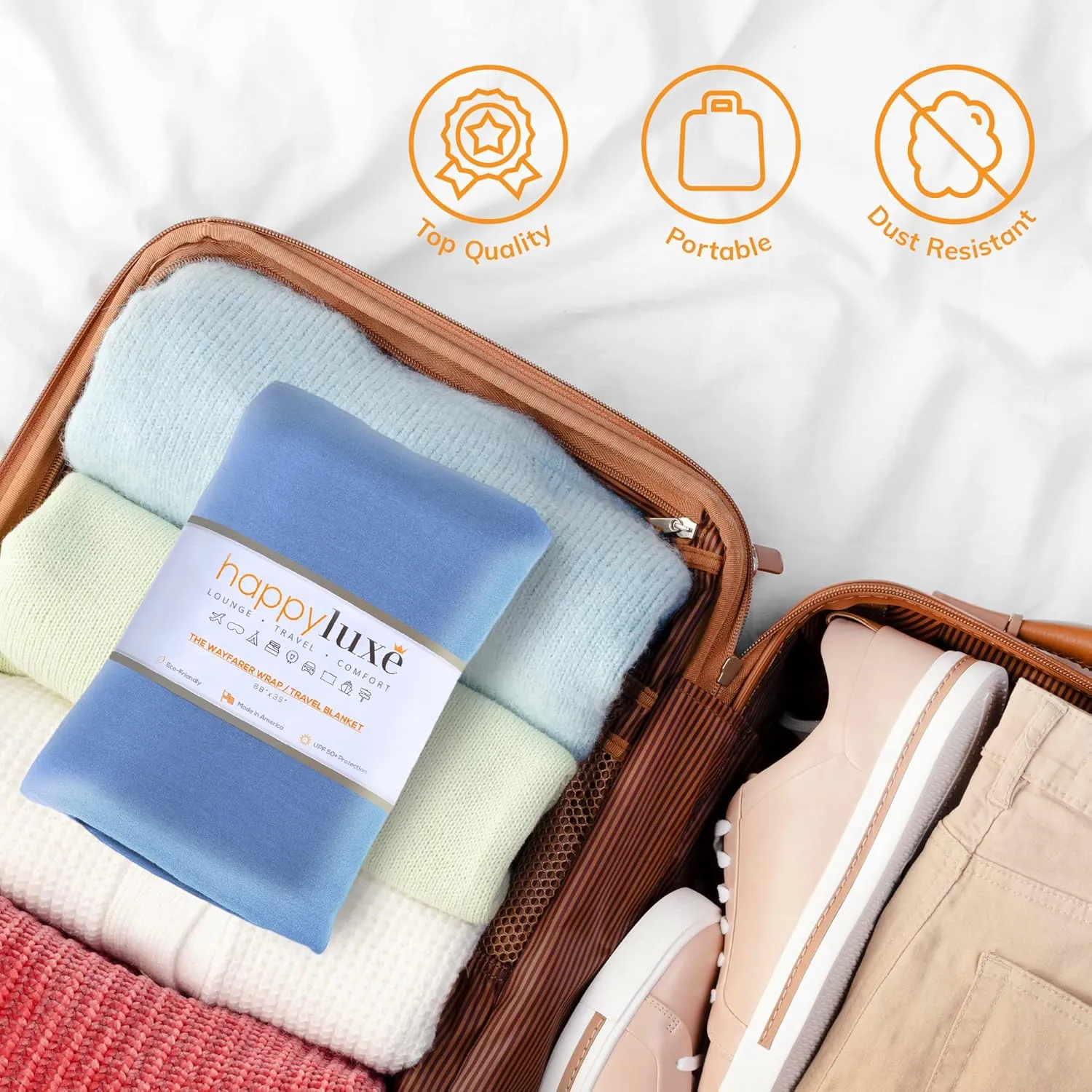 Happyluxe Travel Shawl Wraps for Women - Eco-Cashmere Wrap 68x35in. Scarf, Airplane Blanket. Made In USA
