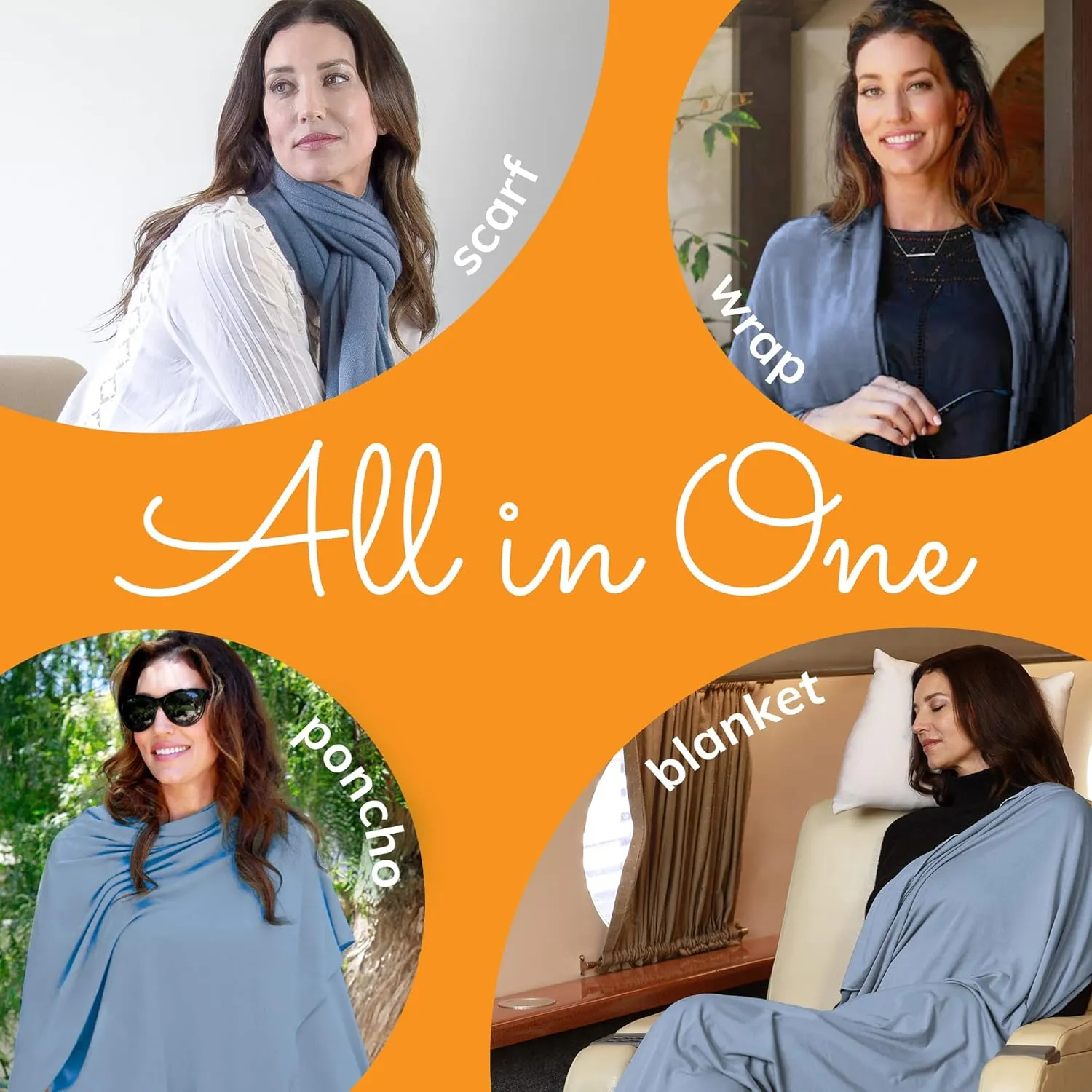 Happyluxe Travel Shawl Wraps for Women - Eco-Cashmere Wrap 68x35in. Scarf, Airplane Blanket. Made In USA