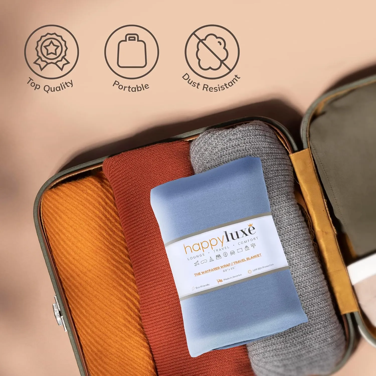 Happyluxe Travel Shawl Wraps for Women - Eco-Cashmere Wrap 68x35in. Scarf, Airplane Blanket. Made In USA
