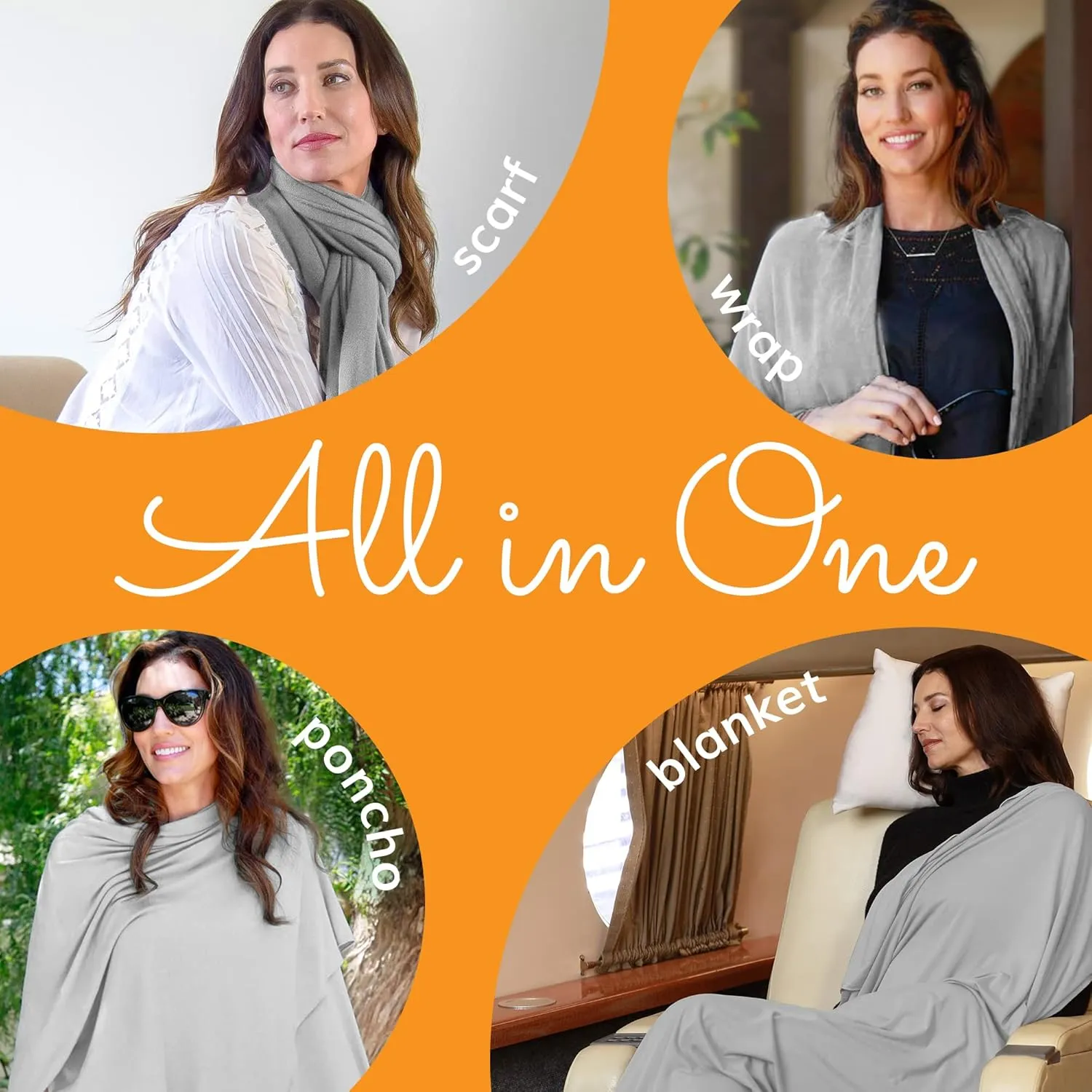 Happyluxe Travel Shawl Wraps for Women - Eco Wrap 68x35in. Pashmina Scarf, Airplane Blanket. Made In USA
