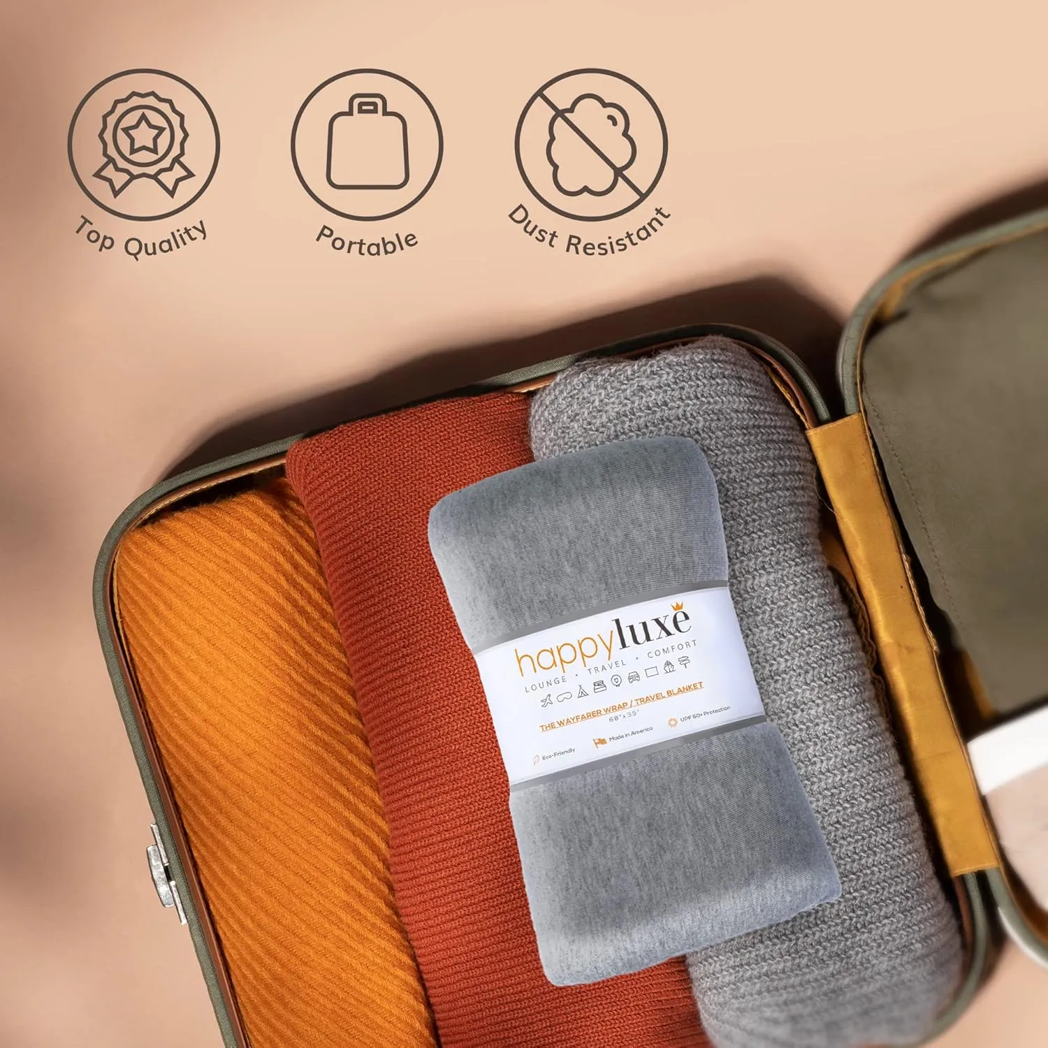 Happyluxe Travel Shawl Wraps for Women - Eco Wrap 68x35in. Pashmina Scarf, Airplane Blanket. Made In USA