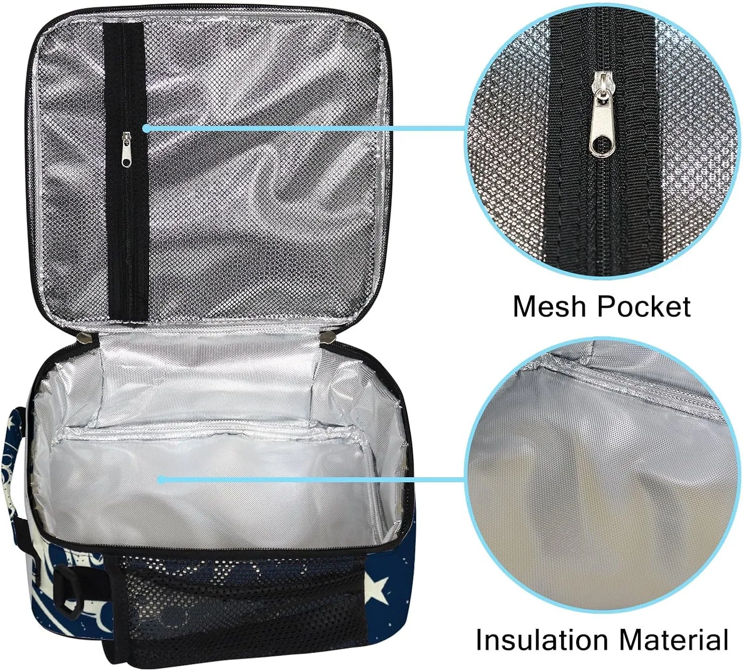 Hapuxt Lunch Box Lunch Bag with Adjustable Shoulder Strap Tote Stars Full Moon Craters Night Sky Insulated Waterproof Outdoor Work Office Picnic for Women Men