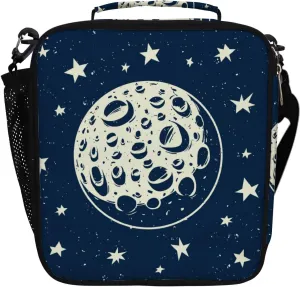 Hapuxt Lunch Box Lunch Bag with Adjustable Shoulder Strap Tote Stars Full Moon Craters Night Sky Insulated Waterproof Outdoor Work Office Picnic for Women Men