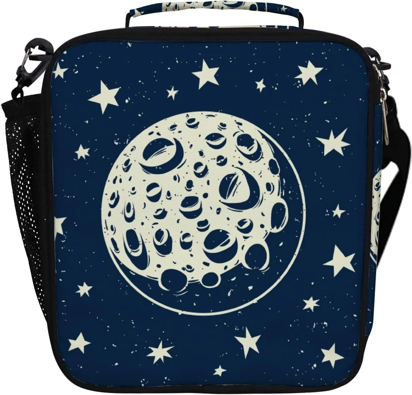 Hapuxt Lunch Box Lunch Bag with Adjustable Shoulder Strap Tote Stars Full Moon Craters Night Sky Insulated Waterproof Outdoor Work Office Picnic for Women Men