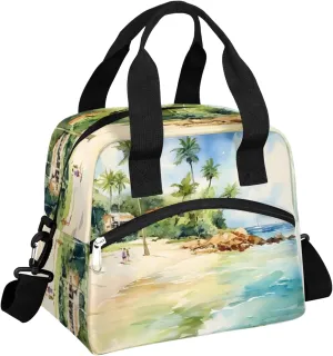 Hawaii Seashore Lunch Bag Beach Trees Lunch Bag Reusable Lunch Box Leak Proof Cooler Bag With Adjustable Shoulder Strap