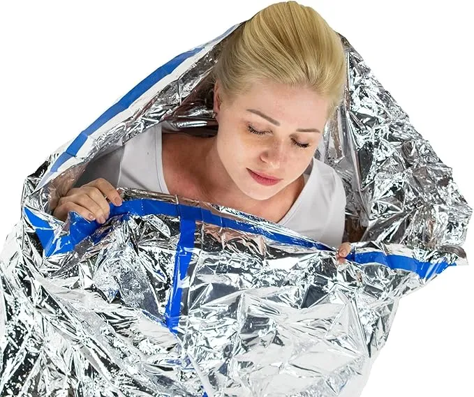 HealthyLine - Emergency Mylar Thermal Space Sleeping Bags (2 Pack) - for Detox & Weight Loss Sauna Experience, Far Infrared Therapy - Retains up to 97% of Body Heat - Silver 80in x 40in