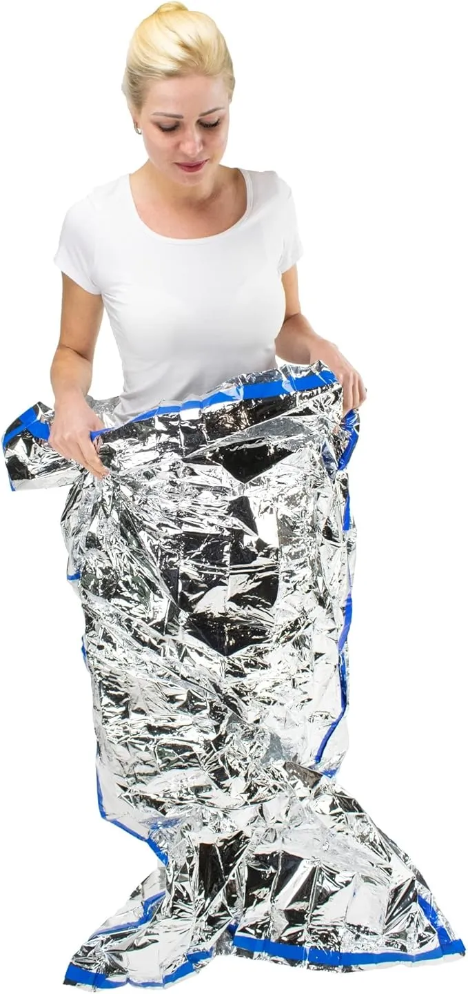 HealthyLine - Emergency Mylar Thermal Space Sleeping Bags (2 Pack) - for Detox & Weight Loss Sauna Experience, Far Infrared Therapy - Retains up to 97% of Body Heat - Silver 80in x 40in