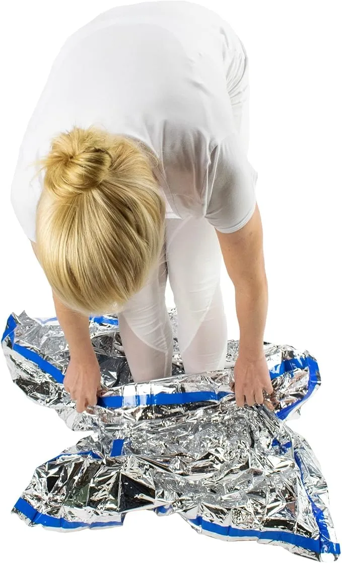 HealthyLine - Emergency Mylar Thermal Space Sleeping Bags (2 Pack) - for Detox & Weight Loss Sauna Experience, Far Infrared Therapy - Retains up to 97% of Body Heat - Silver 80in x 40in