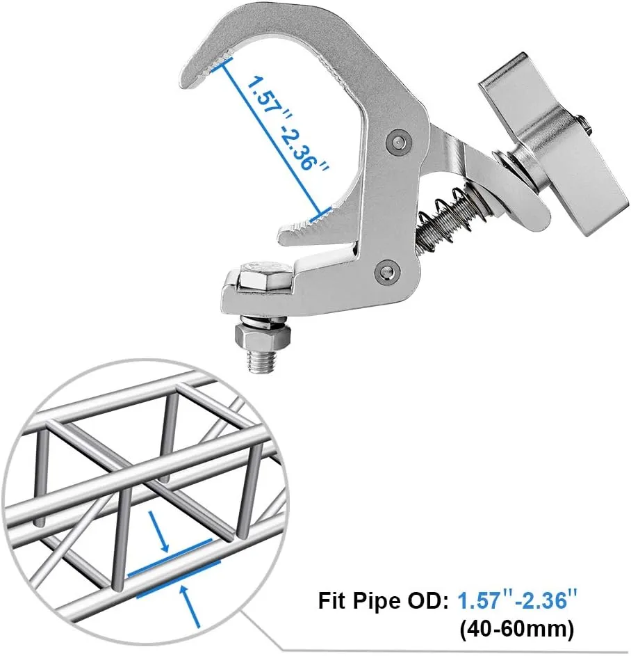 Heavy Duty 4PCS Truss Clamp, 1.57-2.36 Inch, Fits OD 40-60mm Pipe, 330lb Tensile Strength, Quick Release for Moving Head Par Led Lighting Fixtures