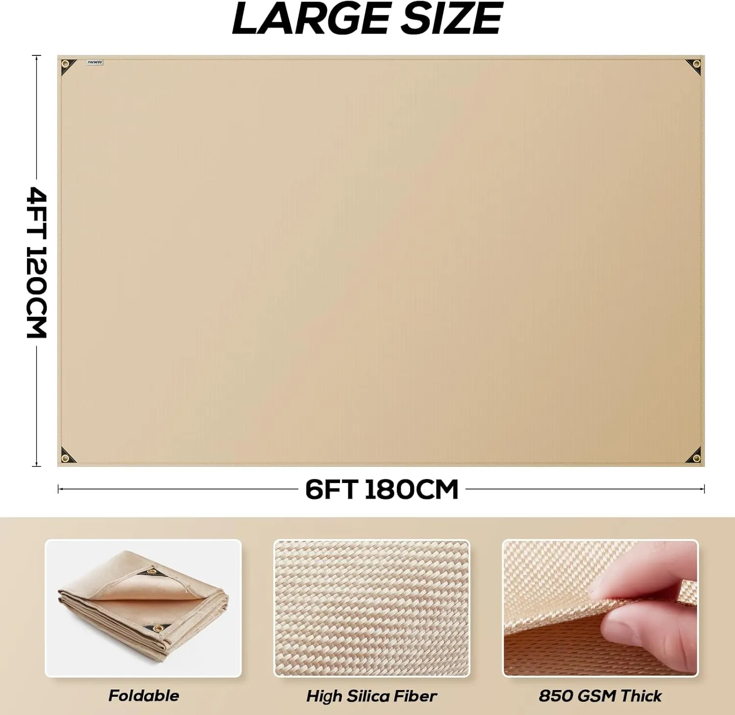 Heavy Duty Fiberglass Welding Fire Blanket, 4x6 ft Heat Resistant Blanket with Brass Grommets, Multi-Purpose Welding Mat for Grill, Smoker, Camping, Industrial Use