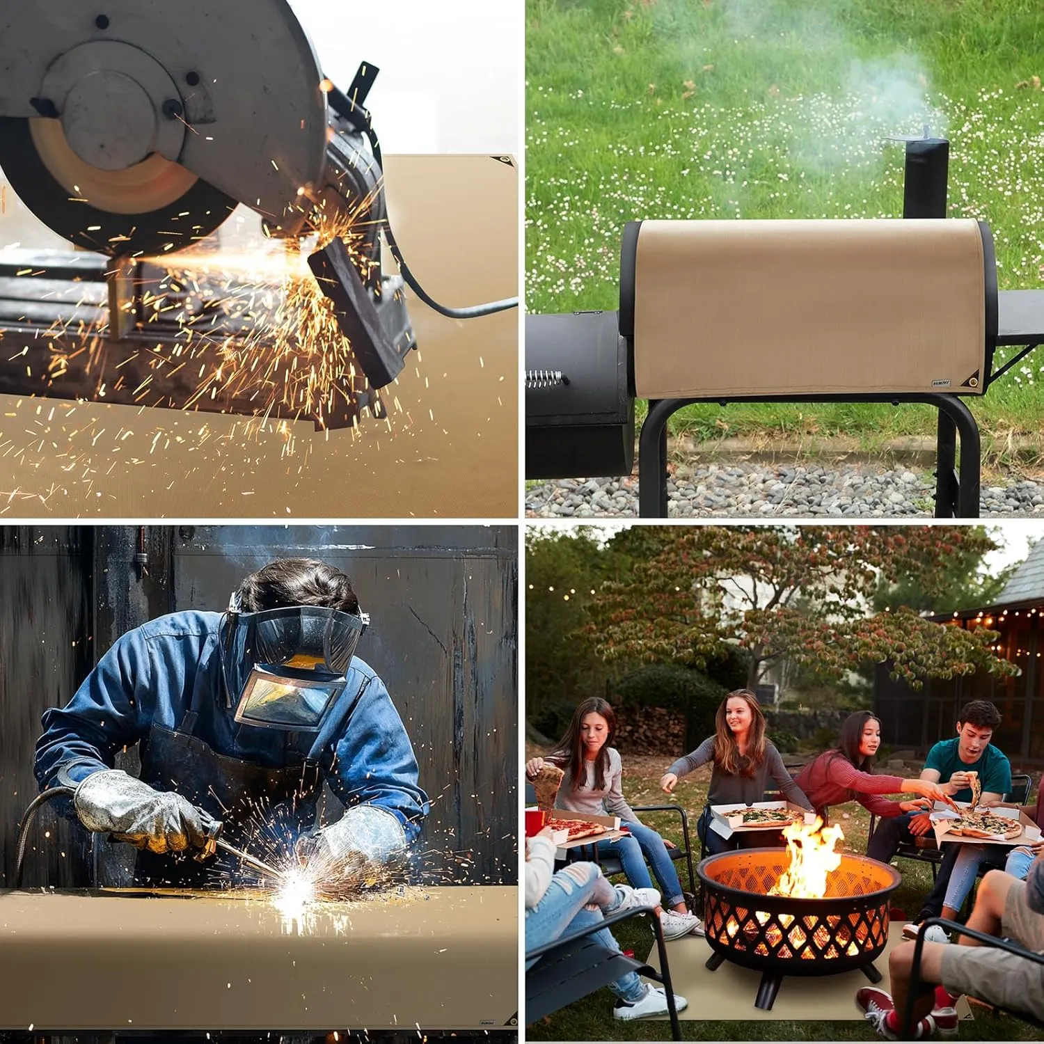 Heavy Duty Fiberglass Welding Fire Blanket, 4x6 ft Heat Resistant Blanket with Brass Grommets, Multi-Purpose Welding Mat for Grill, Smoker, Camping, Industrial Use