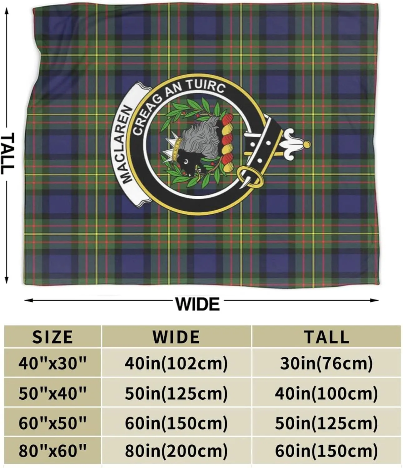 Hei Bai.JZQ Ultra Soft Flannel Fleece Blanket, Maclaren Modern Tartan Clan Badge Comfort Throw Blanket Home Decor for Couch Sofa 50"x40"