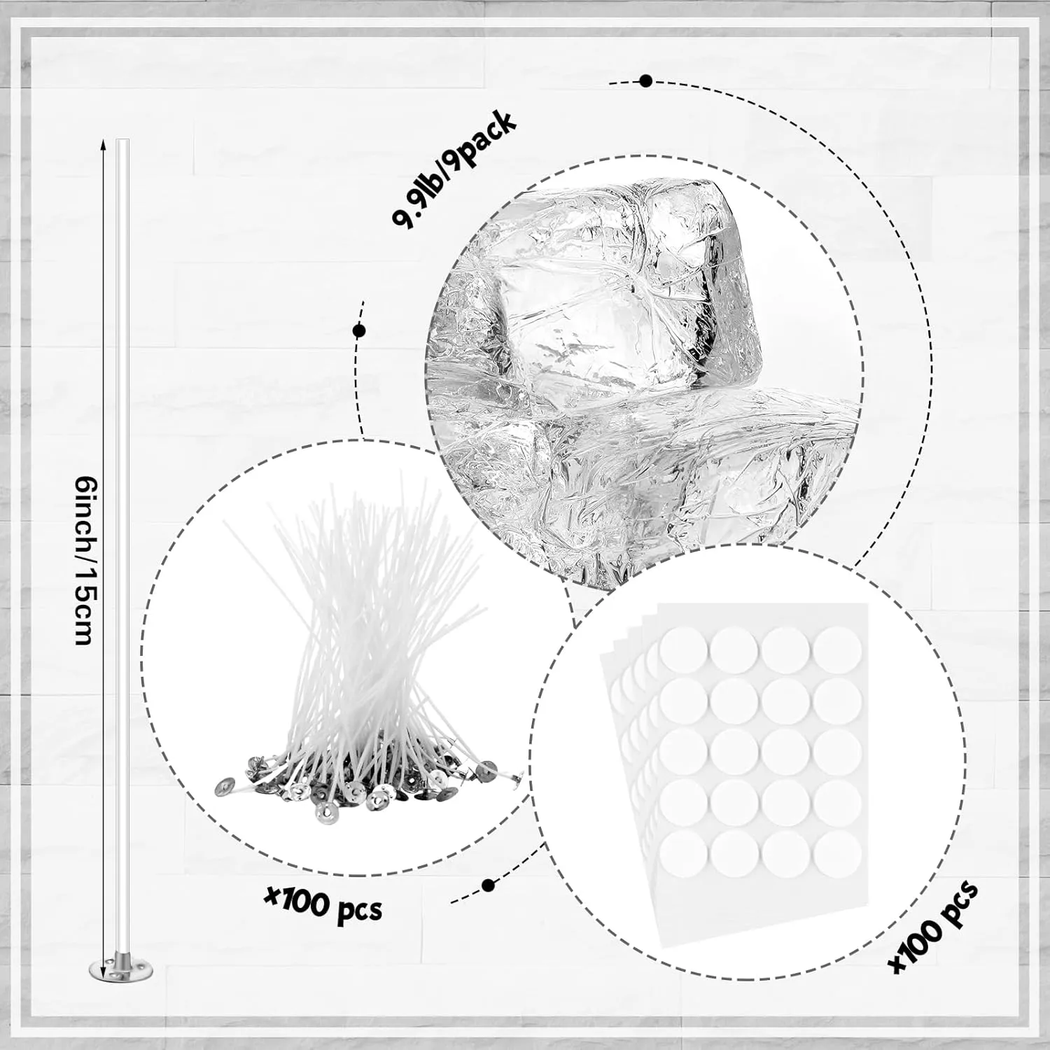 Heigble 3.3 lb Gel Candle Wax Making Clear Handmade High Density Jelly Candle Wax with Wick and Stickers with Dye for DIY Making Kit