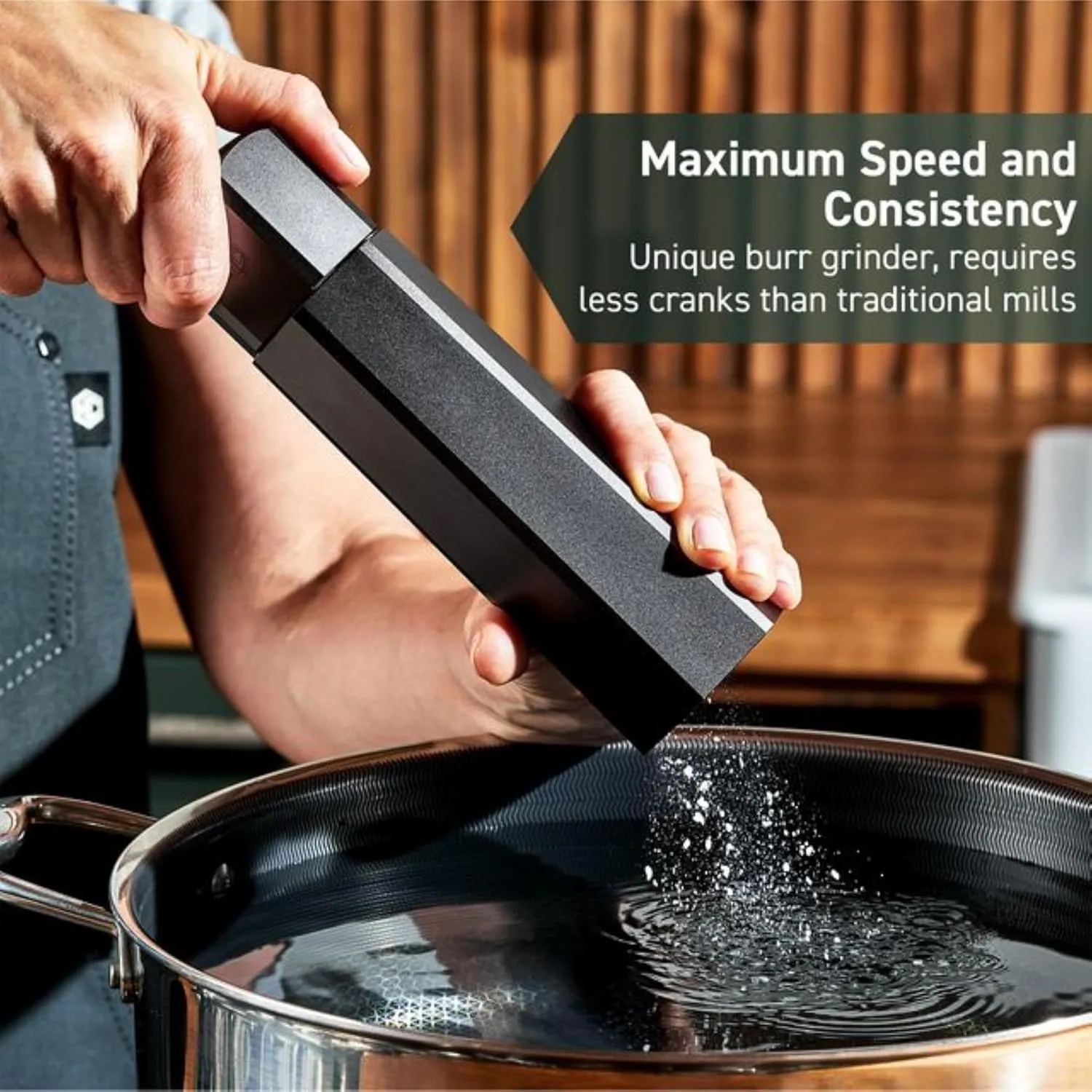 HexClad HexMill Salt Grinder, Professional Grade Heavy-Duty, Refillable, Aluminum Gunmetal Gray, Adjustable Ten Grind Settings