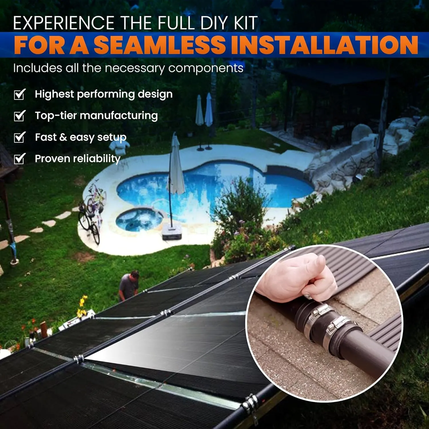 Highest Performing Design - DIY Solar Pool Heater Kit - 15-20 Year Life Expectancy (2-4x10 / 1.5" I.D. Header)