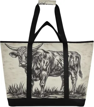 Highland Cow Reusable Insulated Lunchbox Cooler Bag, Leakproof Kitchen Grocery Bag Collapsible Portable Cooler Tote Bag for Picnic, Camping, Office, Travel