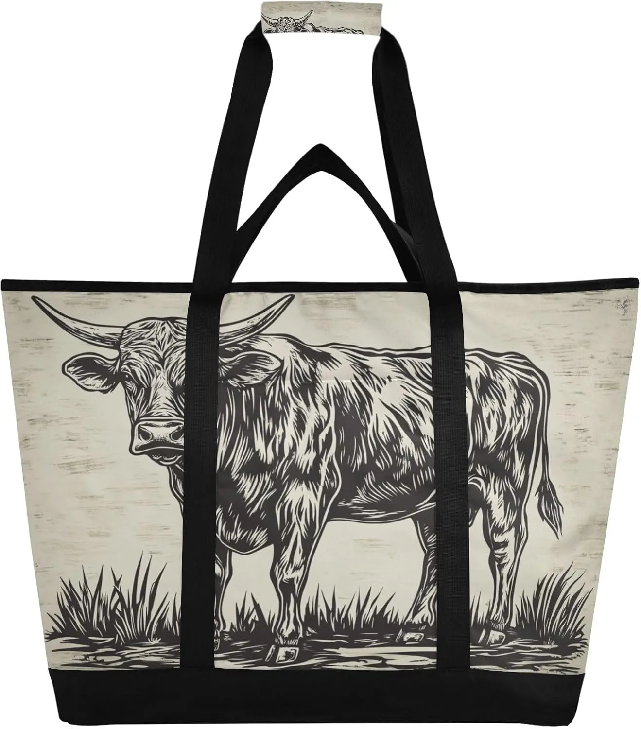 Highland Cow Reusable Insulated Lunchbox Cooler Bag, Leakproof Kitchen Grocery Bag Collapsible Portable Cooler Tote Bag for Picnic, Camping, Office, Travel