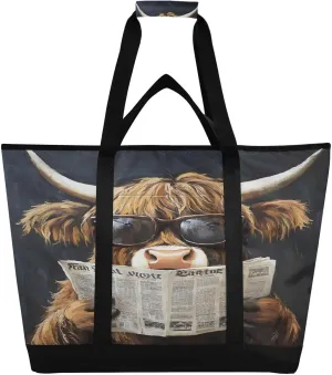 Highland Cow Reusable Insulated Lunchbox Cooler Bag, Leakproof Kitchen Grocery Bag Collapsible Portable Cooler Tote Bag for Picnic, Camping, Office, Travel