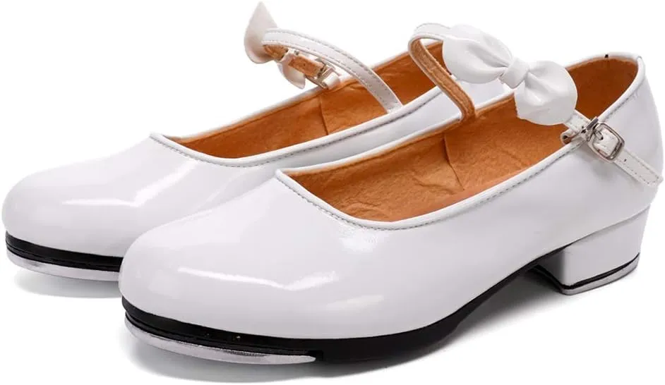 HIPPOSEUS Girls Tap Dance Shoe for Beginner Mary/Jane Dancing Shoes for Tap Danceing with Bow 208